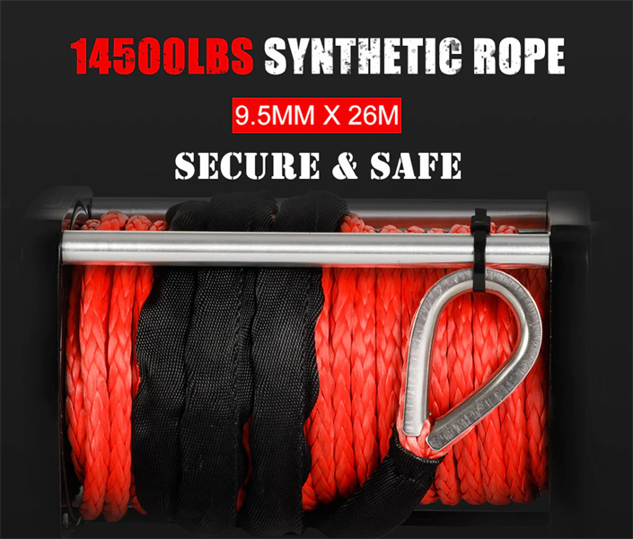 Fieryred 14500LBS 12V Synthetic Rope Electric Winch with Cradle - 1 Year Warranty