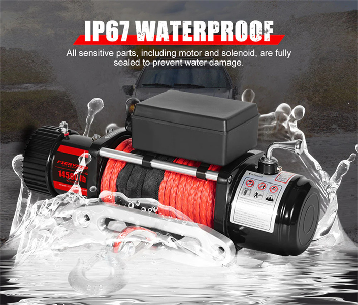 Fieryred 14500LBS 12V Synthetic Rope Electric Winch with Cradle - 1 Year Warranty