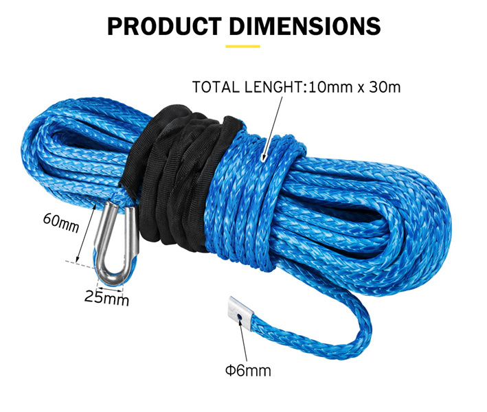 Winch Rope 10MM x 30M Dyneema SK75 Synthetic Rope - 2 Years Warranty