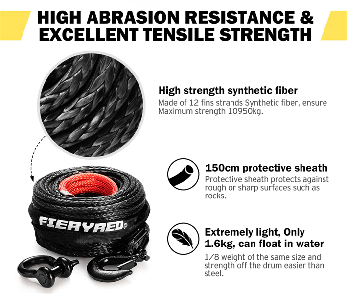 Winch Rope 10MM x 30M Dyneema SK75 Hook Synthetic Car Tow Recovery Cable Black  - 2 Years Warranty