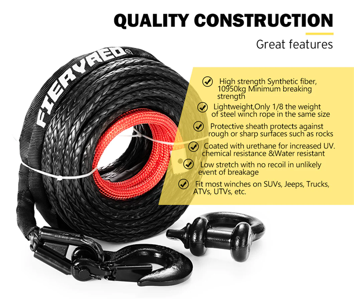 Winch Rope 10MM x 30M Dyneema SK75 Hook Synthetic Car Tow Recovery Cable Black  - 2 Years Warranty