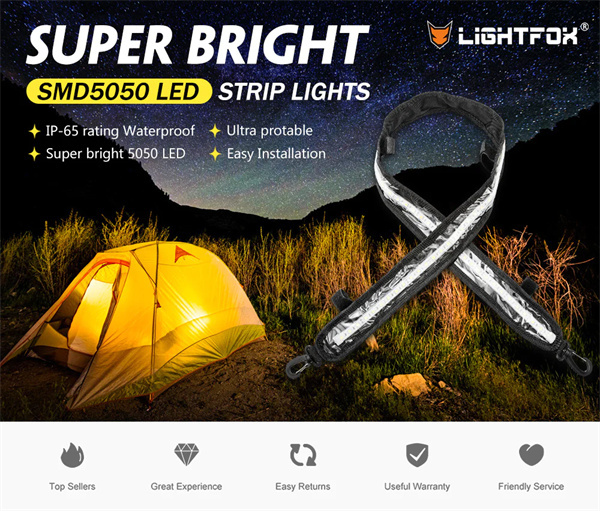 Lightfox 12V 1.3M LED Camping Strip Light Flexible 5050 SMD Caravan Boat Waterproof - 1 Year Warranty