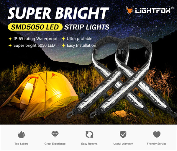 Lightfox 2x 12V 1.3M LED Camping Strip Light Flexible 5050 SMD Caravan Boat - 1 Year Warranty