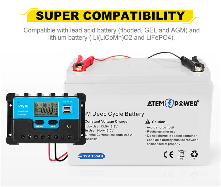 30A PWM Solar Charge Controller 30AMP Battery Regular 12/24V Auto USB LCD