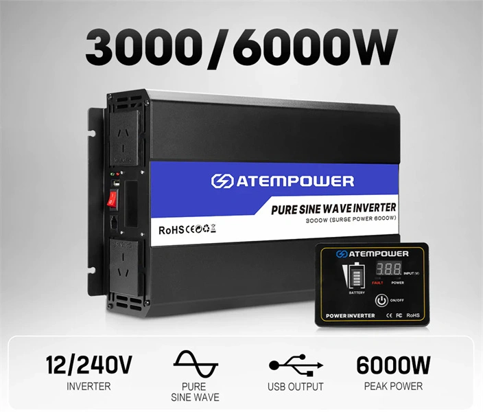 Atem Power 12V to 240V 3000W/6000W Pure Sine Wave Power Inverter