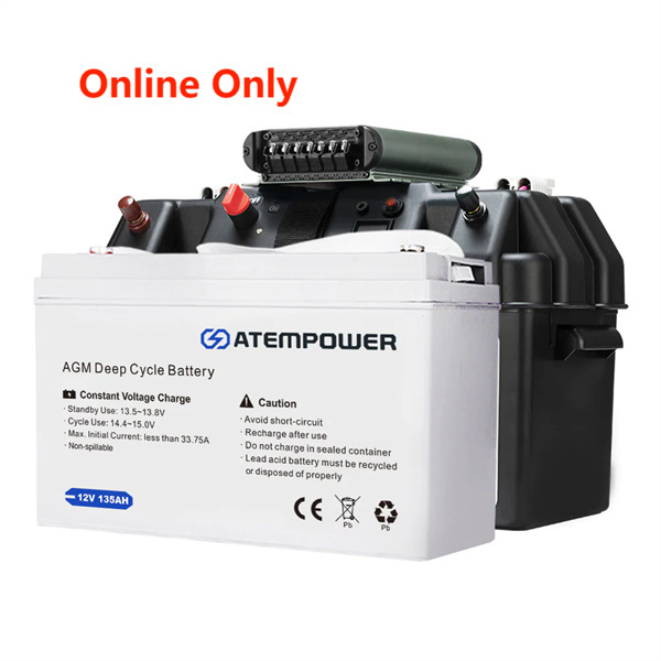 Atem Power 12V 135Ah AGM Deep Cycle Battery + 12V 20A DC to DC Battery Charger + Battery Box
