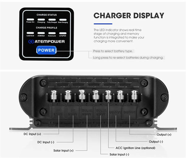 Atem Power 12V 20A DC to DC Battery Charger MPPT Dual Battery System Kit Isolator