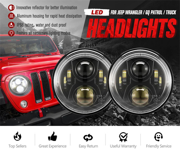 2x 7 inch LED Headlights Insert Hi/Lo Beam ADR Approved For Jeep Wrangler JK 07-18 - 2 years warranty