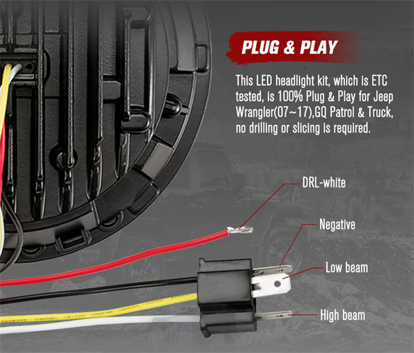 2x 7 inch LED Headlights Insert Hi/Lo Beam ADR Approved For Jeep Wrangler JK 07-18 - 2 years warranty