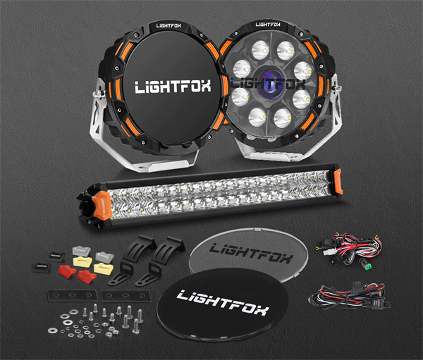 Lightfox 9" Osram Laser LED Driving Lights + 20" Dual Row LED Light Bar + Wiring Kit - 5 years warranty