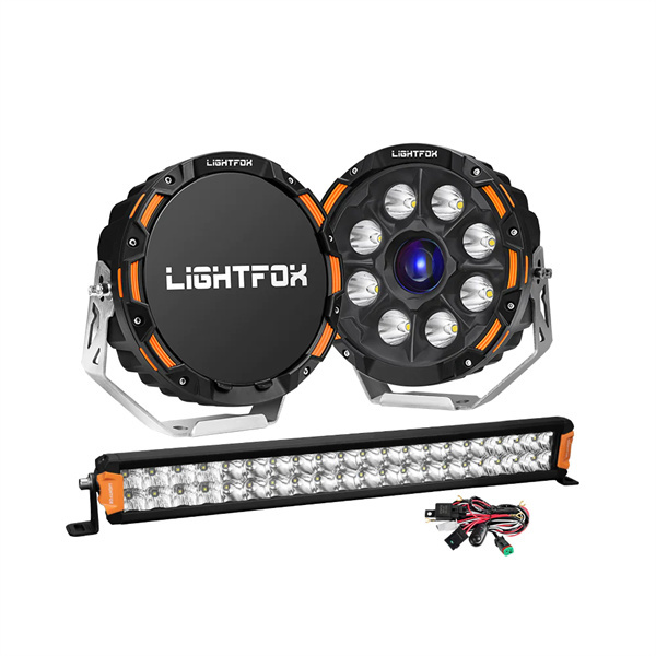 Lightfox 9" Osram Laser LED Driving Lights + 20" Dual Row LED Light Bar + Wiring Kit - 5 years warranty