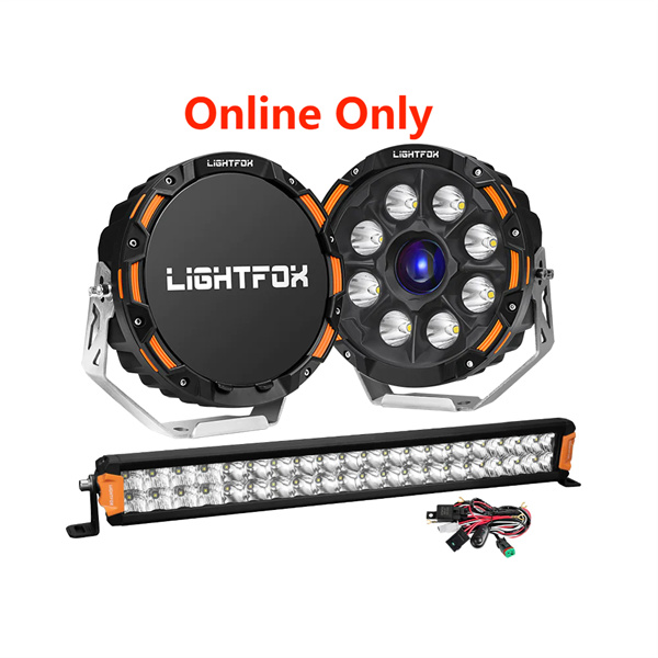 Lightfox 9" Osram Laser LED Driving Lights + 20" Dual Row LED Light Bar