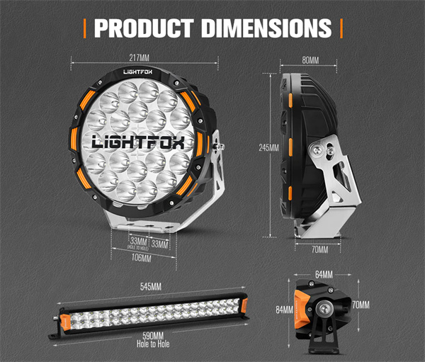 Lightfox Osram 9" LED Driving Lights + 20" Dual Row LED Light Bar + Wiring Kit - 5 Years Warranty