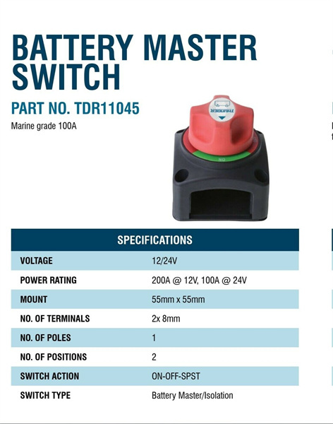 Battery Isolator Switch Marine Grade 200 AMP On - Off SPST