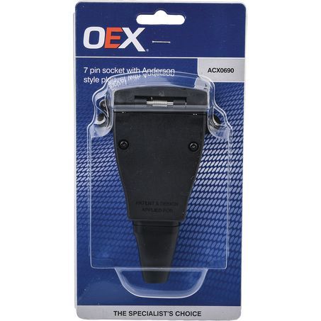 OEX 7 Pin Flat Trailer Socket with Anderson Style Plug - 1 Year Warranty