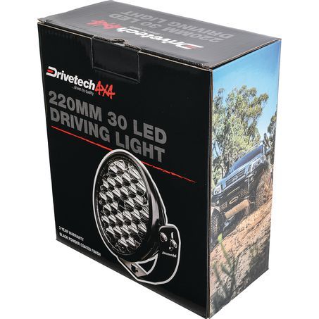 Drivetech 4X4 220mm Round LED Driving Light, Black Powder Coated - 3 Year Warranty