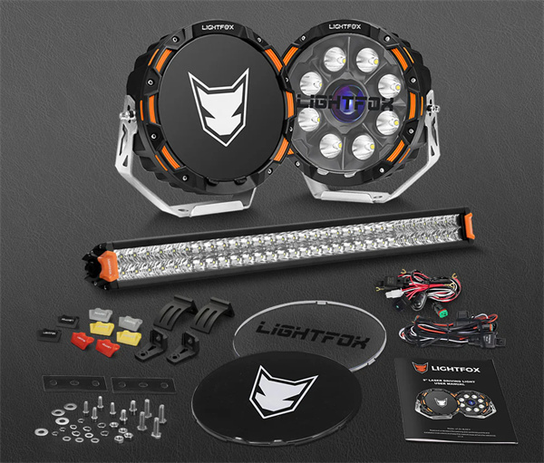 Lightfox 9 inch Osram Laser LED Driving Lights + 30 inch LED Light Bar + Wiring Kit - 5 Years Warranty