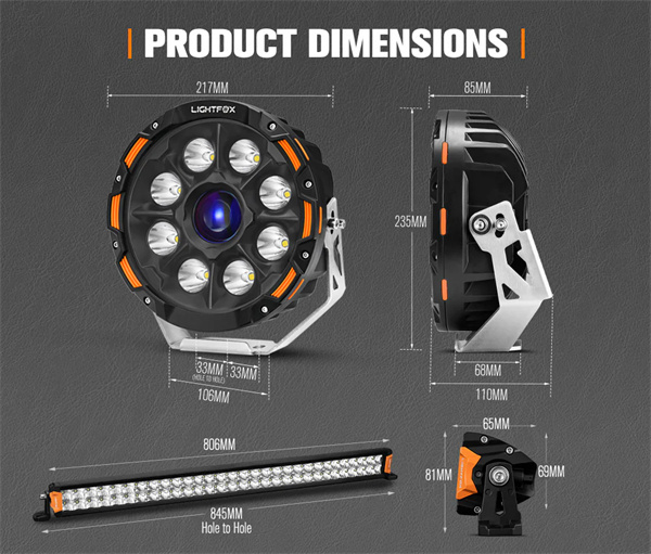 Lightfox 9 inch Osram Laser LED Driving Lights + 30 inch LED Light Bar + Wiring Kit - 5 Years Warranty
