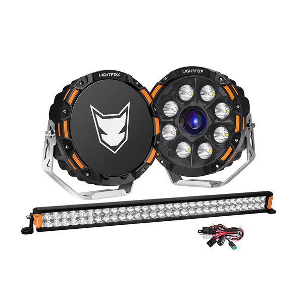 Lightfox 9 inch Osram Laser LED Driving Lights + 30 inch LED Light Bar + Wiring Kit - 5 Years Warranty
