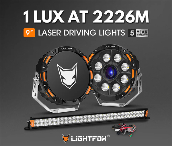 Lightfox 9 inch Osram Laser LED Driving Lights + 30 inch LED Light Bar + Wiring Kit - 5 Years Warranty
