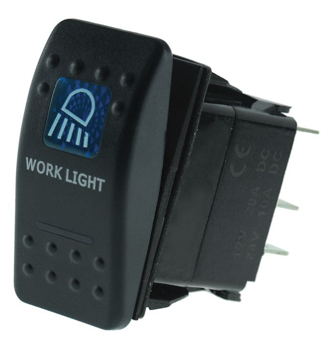 12/24V Rocker Switch Off/On With Work Light Symbol & 2 LED With 5 Push ON Terminals
