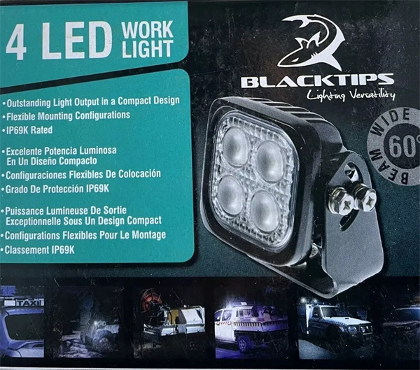 Blacktips 4 LED Work Light 60° Wide Flood Beam 12v 24v Marine Grade Lighting