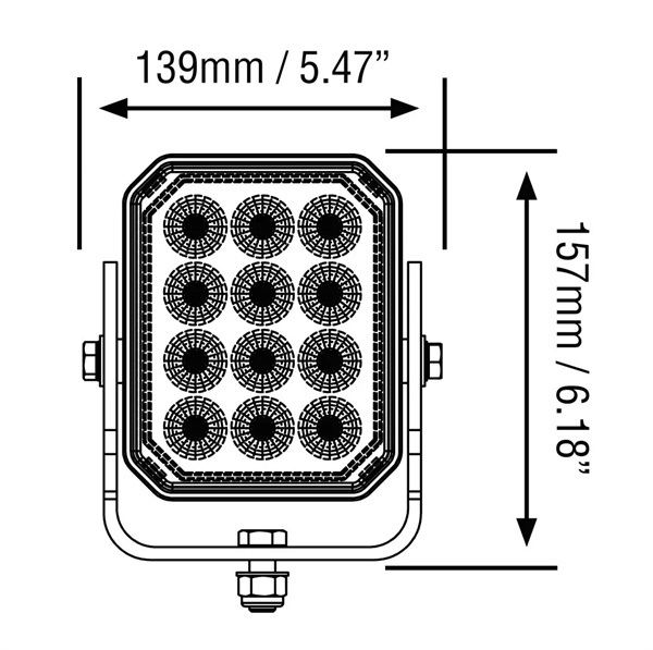 LED Work Light Flood Beam 12v 24v Industrial Mining Spec 12 LED 157 x 139 x 85mm