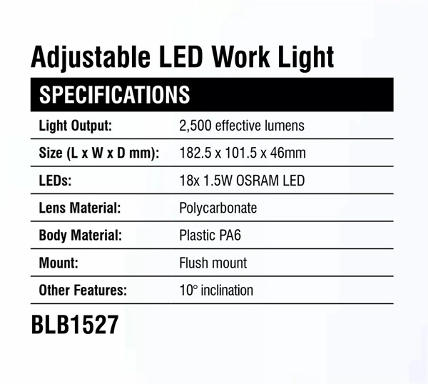 LED Tractor Replacement Rectangular Work Light 27W Combination Beam 2500 Lumens
