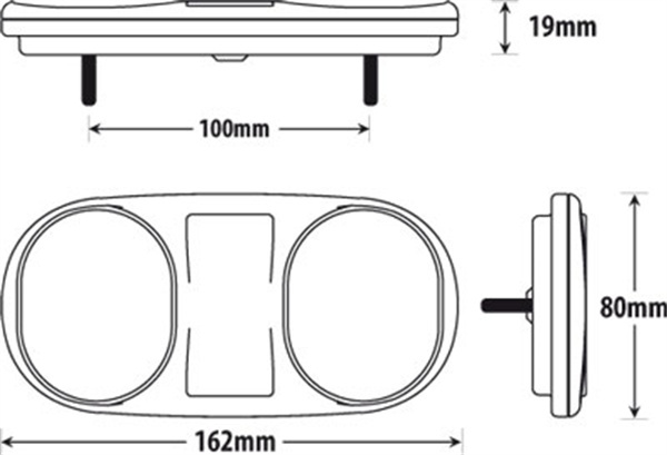 LED Rear Combination Lamp 12V Stop/Tail/Ind/Ref Submersible 162x80mm Twin Pack