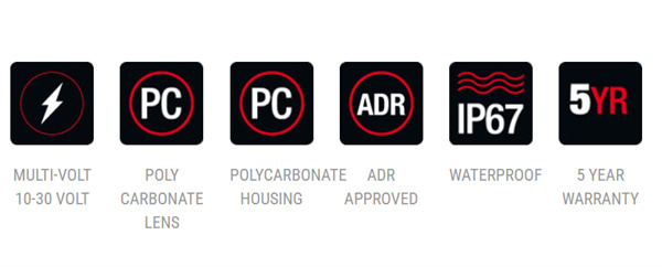 Roadvision LED Rear Combination Lamp 10-30V Stop/Tail/Ind/Rev IP67 Surface Mount 288x107mm - 5 years warranty