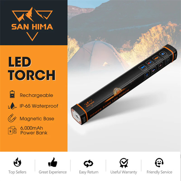 San Hima LED Torch Light Large Power Bank Flashlight Lithium USB Rechargeable - 1 Year Warranty