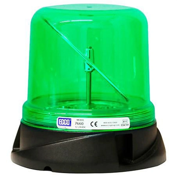 ECCO LED Beacon Green 12 or 24V Permanent Mount Rotating Beacon - 3 years warranty