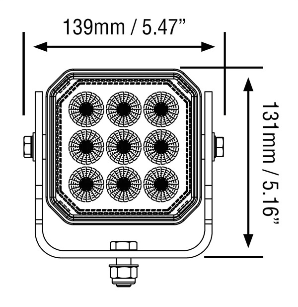 LED Work Light Flood Beam 12v 24v - Industrial Mining Lamp 9 LED 131 x 139 x 85m - 3 Years Warranty