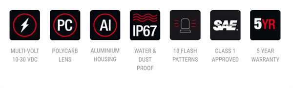 Roadvision LED Beacon Micro Revolver Dual 10-30V Amber DIN Pole Mount 28W 10 Function SAE Class 1- 5 Years Warranty