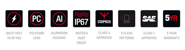 Roadvision LED Beacon Revolver 10-30V Amber Fixed Mount 28W 5 Functions SAE Class 1 - 5 Years Warranty