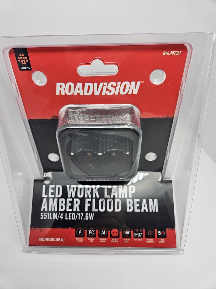 Roadvision LED Work Light Square 10-30V 4x4W 18W 551lm Flood Beam IP67 Amber - 5 Years Warranty