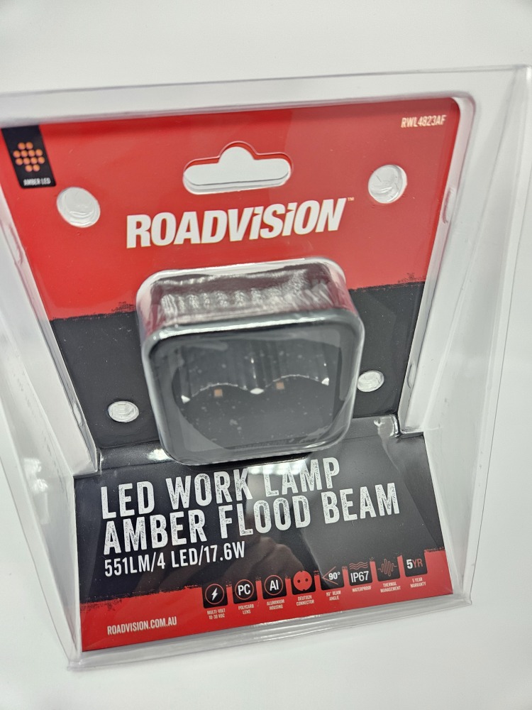 Roadvision LED Work Light Square 10-30V 4x4W 18W 551lm Flood Beam IP67 Amber - 5 Years Warranty