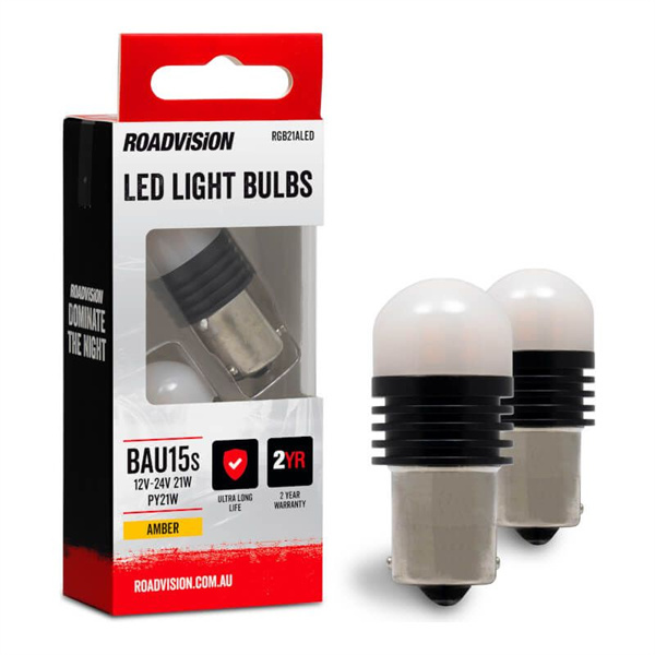 Roadvision LED Bayonet 12V-24V 21W BAU15S PY21W Amber 2PK Signal Globes- 2 Years Warranty