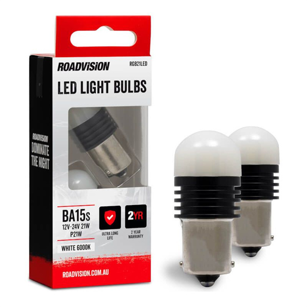 Roadvision LED Bayonet 12V-24V 21W BA15S 6000K White 2PK Signal Globes- 2 Years Warranty