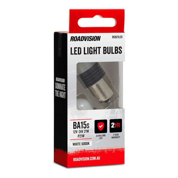 Roadvision LED Bayonet 12V-24V 21W BA15S 6000K White 2PK Signal Globes- 2 Years Warranty