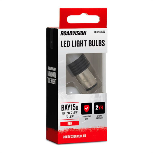 Roadvision LED Bayonet P21/5W 12V-24V BAY15D Red 2PK Signal Globes- 2 Years Warranty