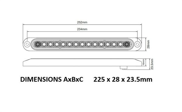 Roadvision LED Rear Indicator Lamp 10-30V 15 LED Strip Surface Mount 252x28mm - 5 Years Warranty