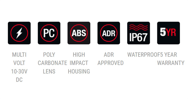 Roadvision LED Rear Combination Lamp 10-30V Stop/Tail x 2/Indicator Triple Surface Mount 282x95mm - 5 years warranty