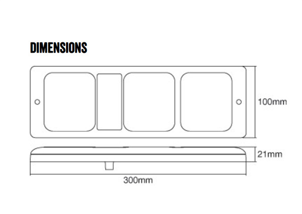 Roadvision LED Rear Combination Lamp 10-30V Stop/Tail/Ind/Rev Surface Mount 300x100 - 5 years warranty