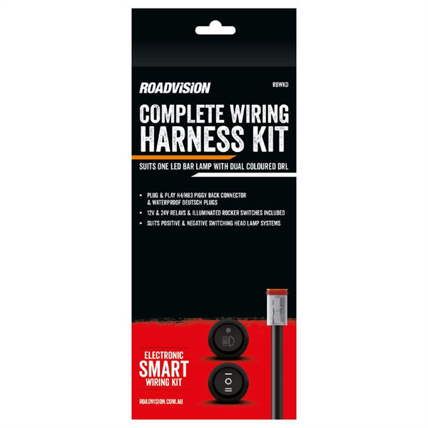 Roadvision LED Bar Light Wiring Kit Suits Dual DRL 12/24V +&- Switching H4 & HB4 Piggy Back Connectors