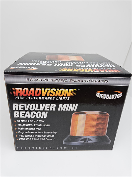 Roadvision LED Beacon Revolver Mini 10-30V Amber Fixed Mount 15W 5 Function SAE Class 1 - 5 Years Warranty