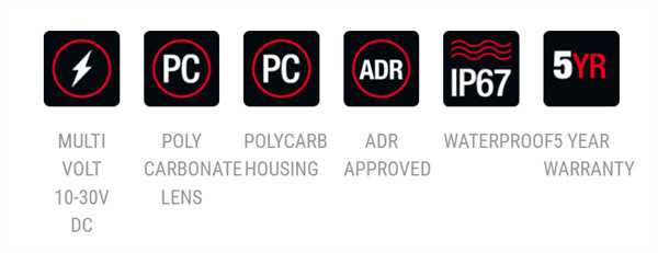 Roadvision LED Rear Combination Lamp 10-30V Stop/Tail/Ind/Rev/ Ref 125x32mm - 5 Years Warranty