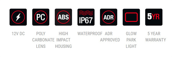 Roadvision LED Reverse/Tail Lamp [Glowtech] 12V Blacked Out Lens Surface Mnt 252x45mm - 5 Years Warranty