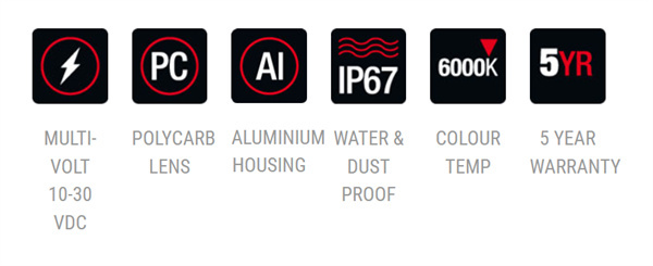 Roadvision 4.5W LED Work/Rock Light 10-30V 302lm Flood Beam +2 Mounts IP67