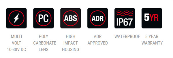 Roadvision LED Rear Combination Lamp 10-30V Stop/Tail/Ind/Rev/ Ref Surface Mount 218x92mm - 5 Years Warranty